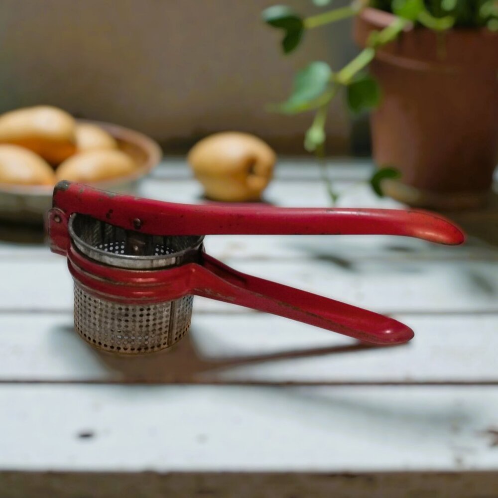 Vintage 1950's Potato Ricer Press With Red Handle